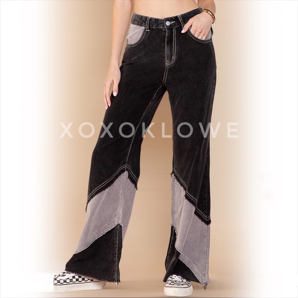 POL Corduroy Pants Retro High Waist Color Blocked - Picture 13 of 16